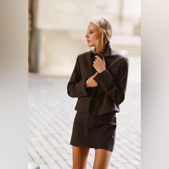 Zara Brown Plaid Cropped Blazer - Picture 7 of 15